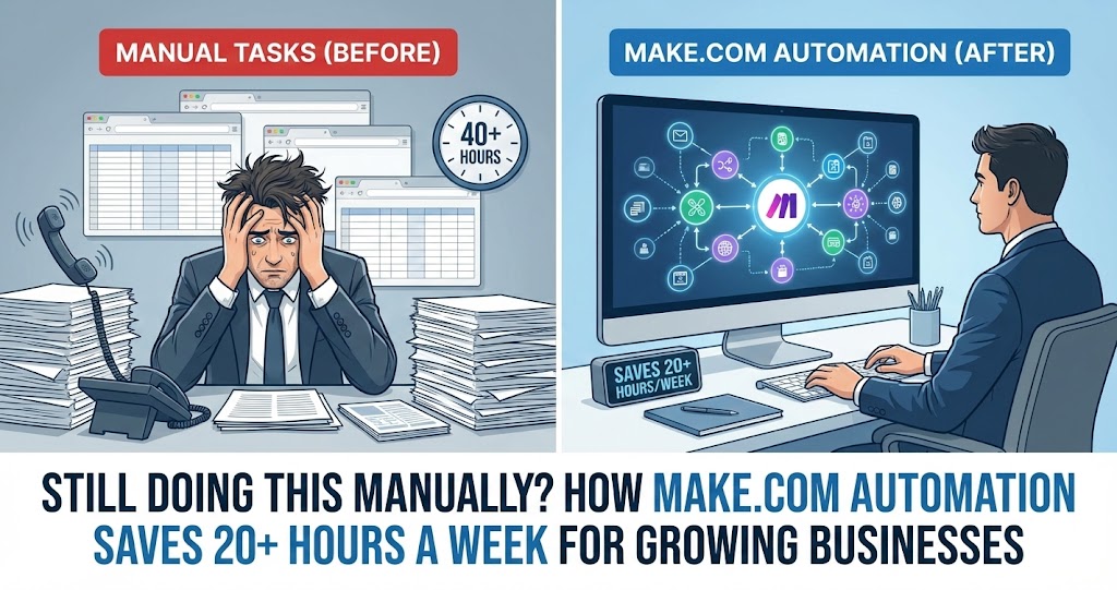 Still Doing This Manually? How Make.com Automation Saves 20+ Hours a Week for Growing Businesses